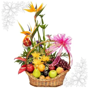 Canasta Floral Semi Exótico con Frutas F3