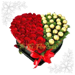 Caja Floral Corazón con Bolas de Chocolates C31