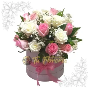 Caja Redonda en Rosas Bicolor Fechas Especiales C30