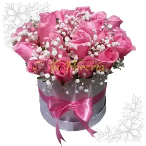Caja Floral Redonda con Rosas de Color C33