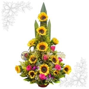Ramo Tradicional en 3 Punta Rosas y Girasoles TR32