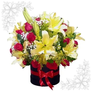 Caja Floral Redonda Mediana Rosas y Lirios C35