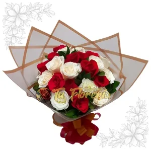 Bouquet de Mano en Rosas Blancas y Rojas B25