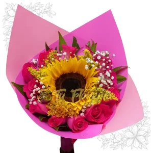 Bouquet de Mano Tradicional Girasol y Rosas B26