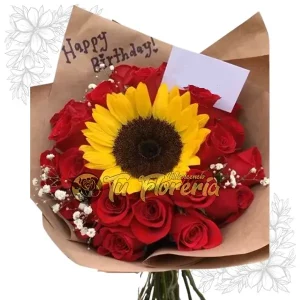 Bouquet de Mano Girasol y Rosas B28