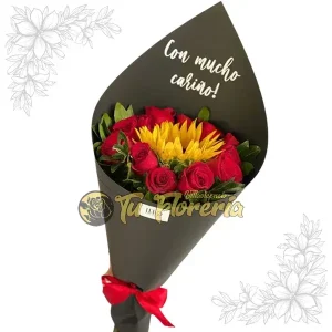 Bouquet de Mano Girasol y Rosas B29