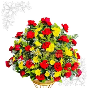 Pedestal de Rosas Rojas y Pompom FC27