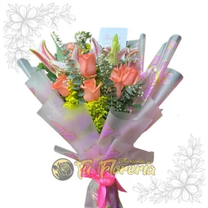 Bouquet | Reina | Rosa Salmon | Lirios B38
